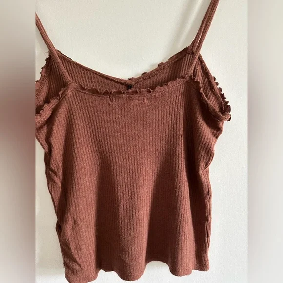 Urban Outfitters Project Social T Brown Ribbed Ruffle Dainty Tank Top Size M EUC - Picture 5 of 9